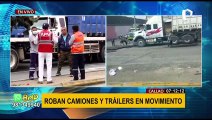 Roban camiones y tráilers en movimiento cerca de terminal portuario del Callao