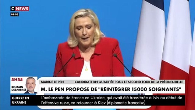Marine Le Pen annonce qu'elle réintégrera15.000 soignants non-vaccinés mis à pied pendant la crise du COVID et qu'elle leur versera les salaires dont ils ont été injustement privés
