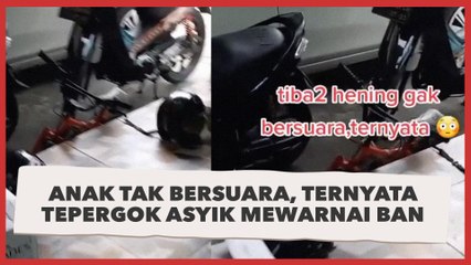Curiga Anak Hening Tak Bersuara, Ternyata Malah Tepergok Asyik Mewarnai Ban Mobil