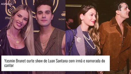 Yasmin Brunet curte show de Luan Santana e faz dancinha com Bruna Santana e Izabela Cunha, namorada do cantor