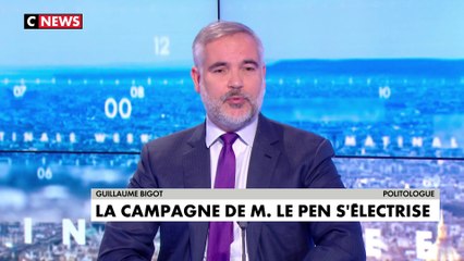 «Il y a une curiosité autour de Marine Le Pen, […]. Son avantage, c’est la virginité, comme elle n’a jamais été aux affaires, elle n’a pas de bilan à défendre», estime Guillaume Bigot