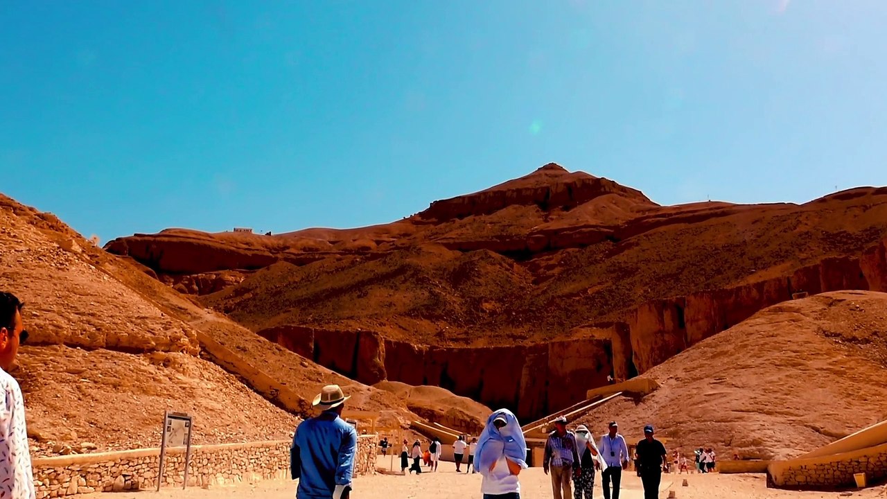 Tourist entering Valley of the Kings in Luxor, Egypt.