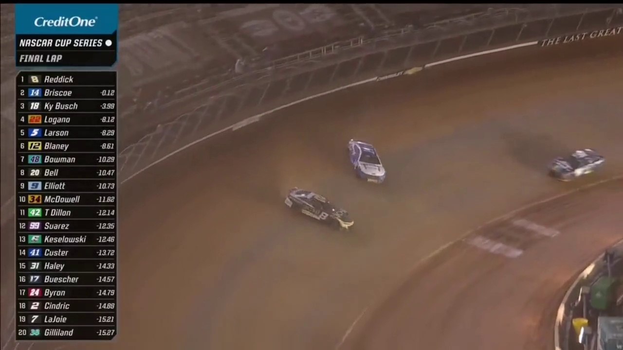 Nascar Cup Series 2022 Bristol Dirt Race Epic Finish Reddick Briscoe Spins Busch Wins