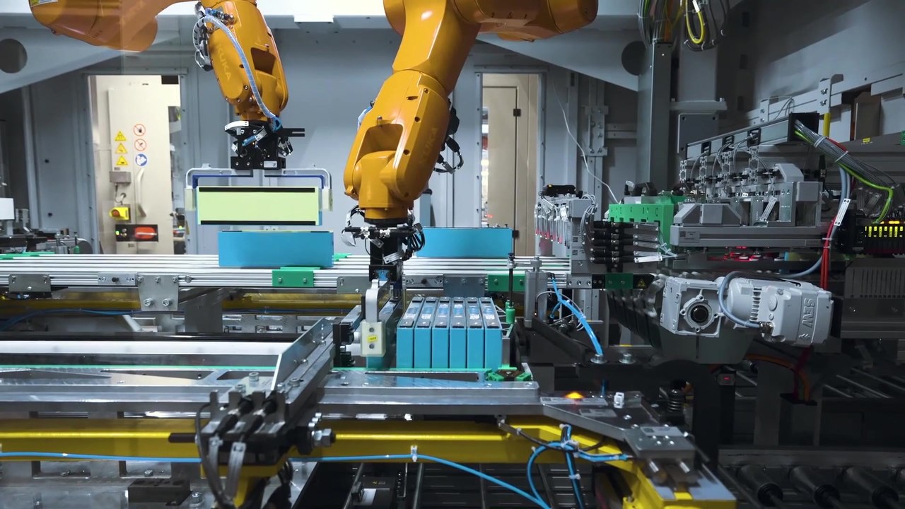 BMW Production of battery modules - Cells are arranged into stacks