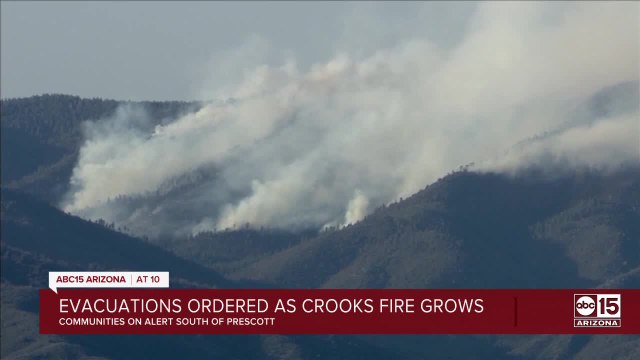 Evacuations underway, roads closed due to 500-acre Crooks Fire in Prescott area