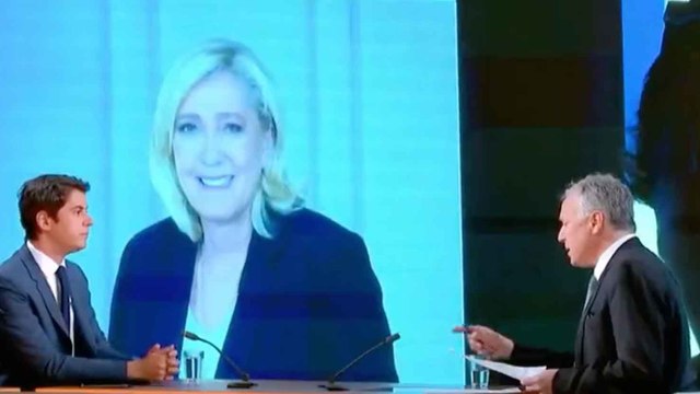 Gabriel Attal sur France 2 : Marine Le Pen est endettée auprès de la Russie qui lui a fait un prêt. Si elle était élue nous serions les alliés de...