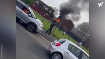 Moment house explodes into fireball as crews rush to tackle inferno