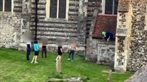 Kids vandalising St Helen's Church in Cliffe