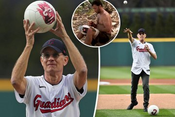 Tom Hanks and ‘Cast Away’ pal Wilson throw first pitch at Cleveland game