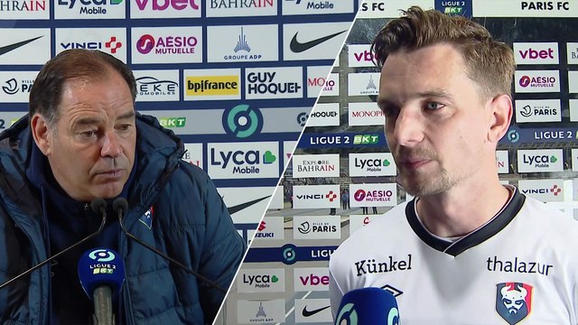 J34 Ligue 2 BKT : Les réactions de S.Moulin et B.Jeannot après Paris FC 1-0 SMCaen