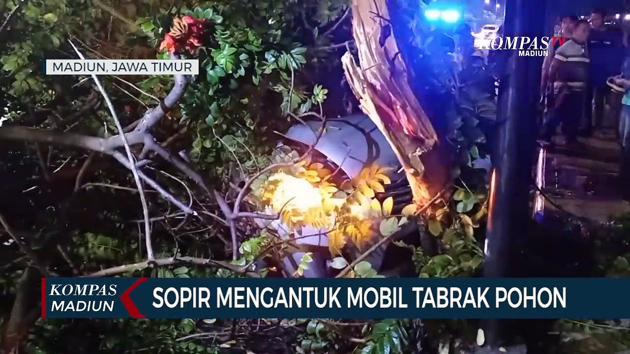 Sopir Mengantuk Mobil Tabrak Pohon