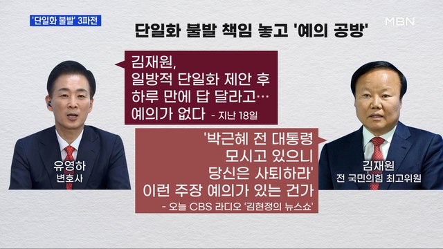 MBN 뉴스파이터-김재원·유영하, 단일화 불발 책임 놓고 '예의 공방'