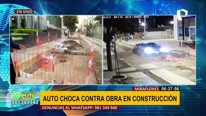 Download Video: Miraflores: Auto choca contra obra en construcción