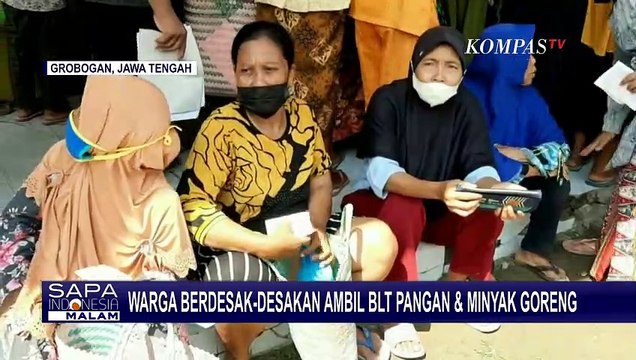 Ratusan Warga Grobogan Berdesakan Antre Pengambilan BLT Minyak Goreng