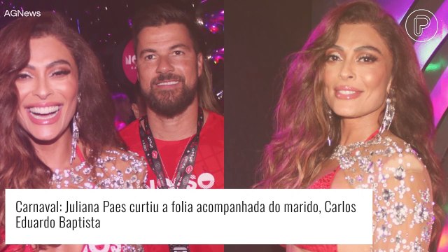 Juliana Paes aposta em top com pedrarias para ver desfiles com marido e explica corpo definido