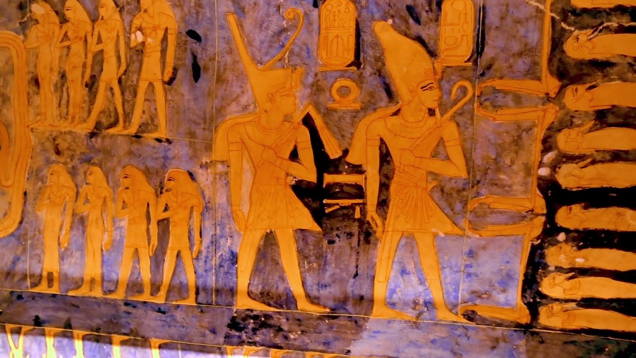 Various decorations inside the pharaoh tomb in Valley of the Kings in Luxor, Egypt.