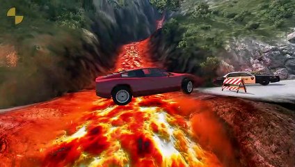 Cars vs Lava Crosses Road  BeamNG Drive