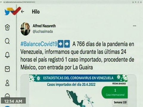 COVID-19 | Venezuela registró 1 caso importado, procedente de México y 515.060 pacientes recuperados