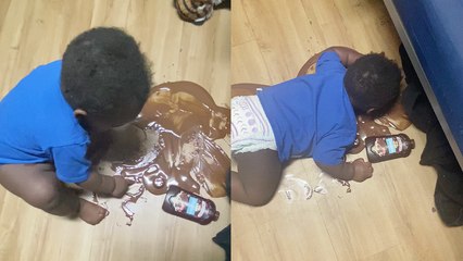'Mom catches son laying in a puddle of 'wasted chocolate''