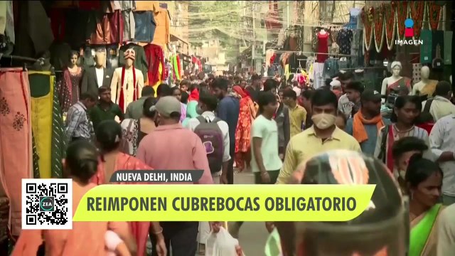 Reimponen uso obligatorio del cubrebocas en Nueva Delhi, India,