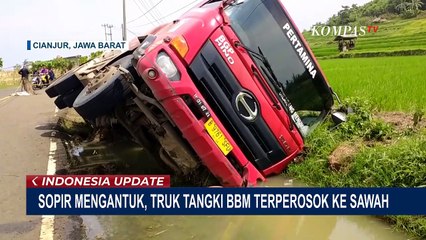 Bawa 16.000 Liter BBM, Truk Tangki Terperosok ke Sawah di Cianjur Jawa Barat!