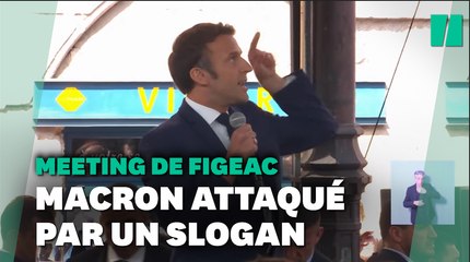 Lors de son meeting à Figeac, Macron interpellé sur la place du privé