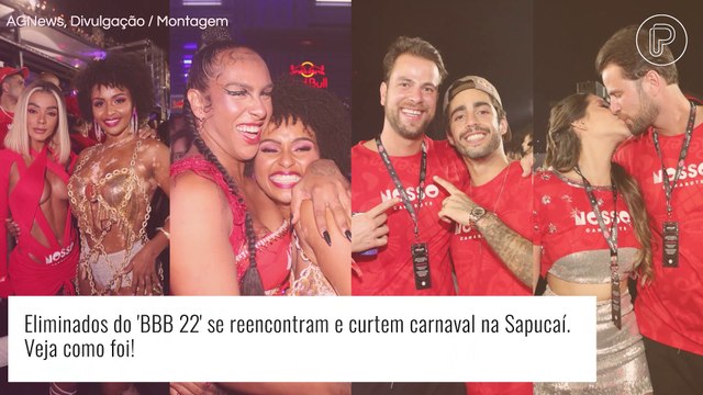 Fora do 'BBB 22', eliminados se encontram no Carnaval: Laís e Gustavo trocam beijos e Natália brilha em desfile