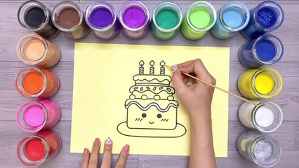 Colored sand Cake / How To Draw A Cute Birthday Cake