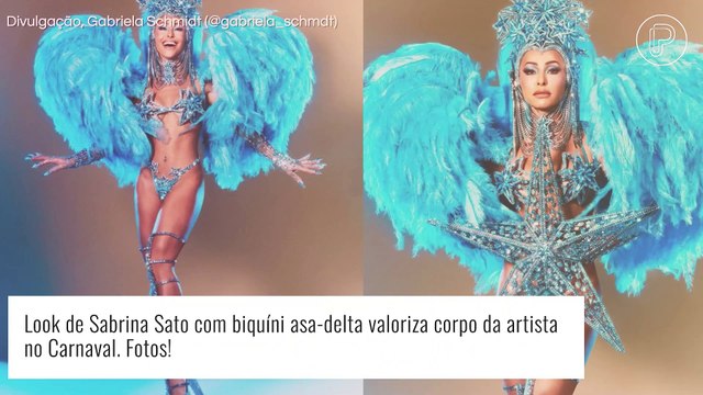 Biquíni asa-detal, plumas e estrelas: Sabrina Sato brilha em fantasia azul na Vila Isabel. Fotos do look!