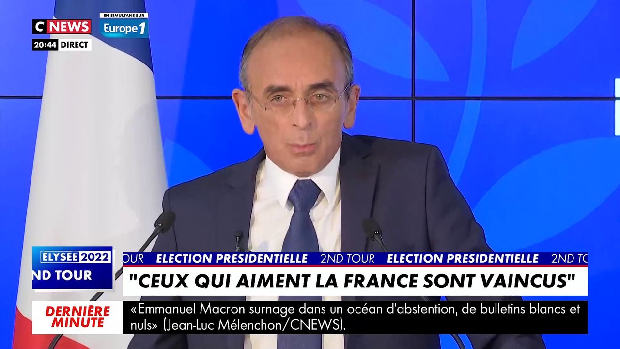 Présidentielle : L'intégralité de la prise de parole d'Eric Zemmour qui appelle à l'union des droites : "C'est la 8e fois que la défaite frappe le nom de Le Pen. Désormais, il faut nous unir"