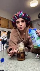 Avani Reyes Making Iced Coffee With Her Cat