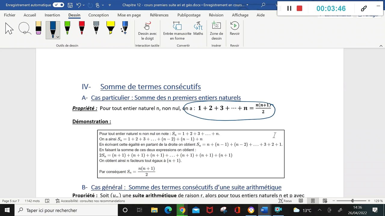 Cours sur les suites arithmétiques et géométriques: Somme de termes + Tableau bilan du chapitre + applications directes