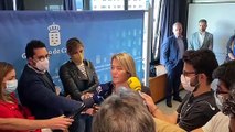 Alicia Vanoostende declarando ante los medios