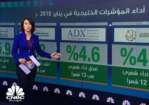 إحصائية لـ CNBC عربية: 46 مليار دولار مكاسب القيمة السوقية للبورصات الخليجية في شهر يناير