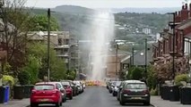 Must watch: Water bursts into the sky after a water leak on Springvale Road in Sheffield