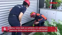 Avcılar'da mahsur kalan kedi için gelen itfaiyeye ev sahibi engeli