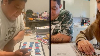 Daughter Heartwarmingly Teaches Her Dad To Read And Write