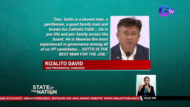 Rizalito David, pormal na inendorso ang kapwa-Vice Presidential candidate na si Senate President Tito Sotto | SONA