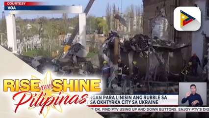 Rescuers, nagtulungan para linisin ang rubble sa thermal plant sa Okhtyrka City sa Ukraine