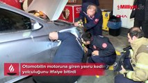 Otomobilin motoruna giren yavru kedinin yolculuğunu itfaiye bitirdi