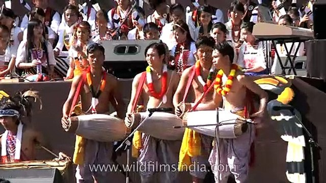 Drum beats of North-East India at the opening ceremony of Nagaland Hornbill festival