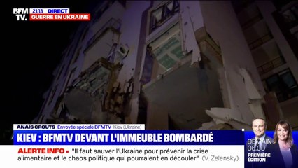 Ukraine: les images BFMTV de l'immeuble bombardé à Kiev