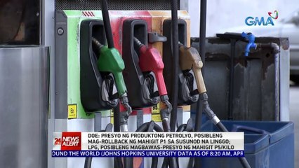 DOE: Presyo ng produktong petrolyo, posibleng mag-rollback ng mahigit P1 sa susunod na linggo | 24 Oras New Alert