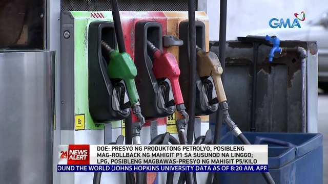DOE: Presyo ng produktong petrolyo, posibleng mag-rollback ng mahigit P1 sa susunod na linggo | 24 Oras New Alert