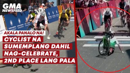 Cyclist na sumemplang dahil nag-celebrate agad, 2nd place lang pala | GMA News Feed