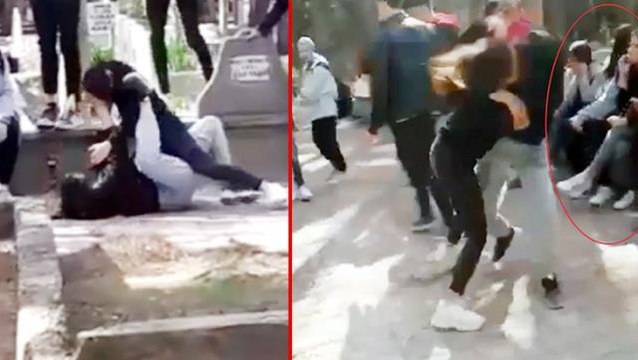 Ne günlere kaldık! Liselilerin saç saça baş başa kavgasını çekirdek yiyerek izlediler