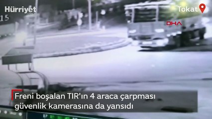 Freni boşalan TIR'ın 4 araca çarpması kamerada
