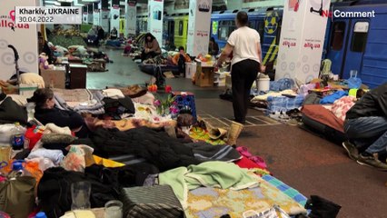 Kharkiv residents taking shelter in the city's metro