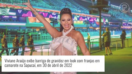 Tải video: Viviane Araújo aposta em look transparente e exibe barriga de gravidez em camarote na Sapucaí