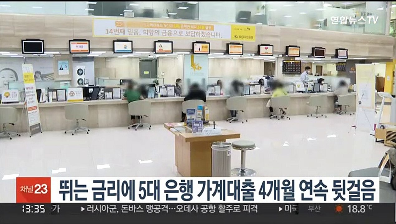 뛰는 금리에 5대 은행 가계대출 4개월 연속 뒷걸음